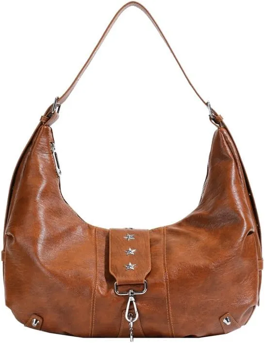 Crescent Shoulder Bag Vintage Half Moon Crossbody Bags for Women Y2k Purse Bag Underarm Hobo Satchel Purses Handbags (Brown)