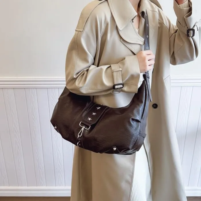 Crescent Shoulder Bag Vintage Half Moon Crossbody Bags for Women Y2k Purse Bag Underarm Hobo Satchel Purses Handbags (Coffee)