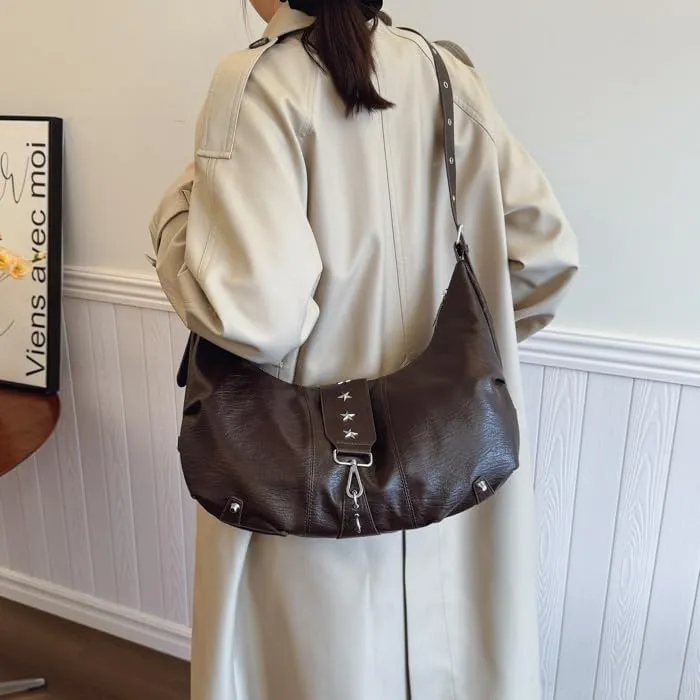 Crescent Shoulder Bag Vintage Half Moon Crossbody Bags for Women Y2k Purse Bag Underarm Hobo Satchel Purses Handbags (Coffee)