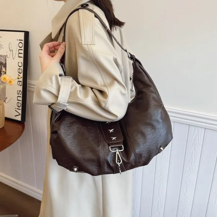 Crescent Shoulder Bag Vintage Half Moon Crossbody Bags for Women Y2k Purse Bag Underarm Hobo Satchel Purses Handbags (Coffee)