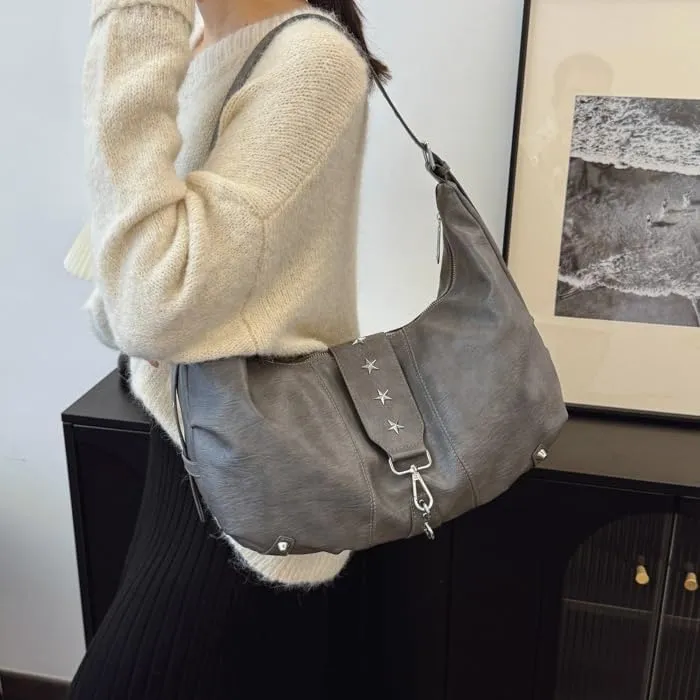 Crescent Shoulder Bag Vintage Half Moon Crossbody Bags for Women Y2k Purse Bag Underarm Hobo Satchel Purses Handbags (Grey)