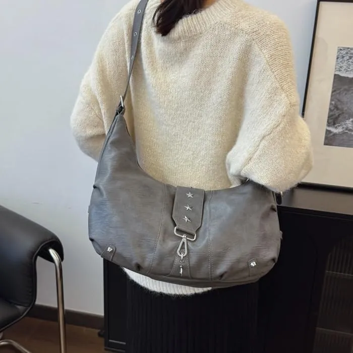 Crescent Shoulder Bag Vintage Half Moon Crossbody Bags for Women Y2k Purse Bag Underarm Hobo Satchel Purses Handbags (Grey)