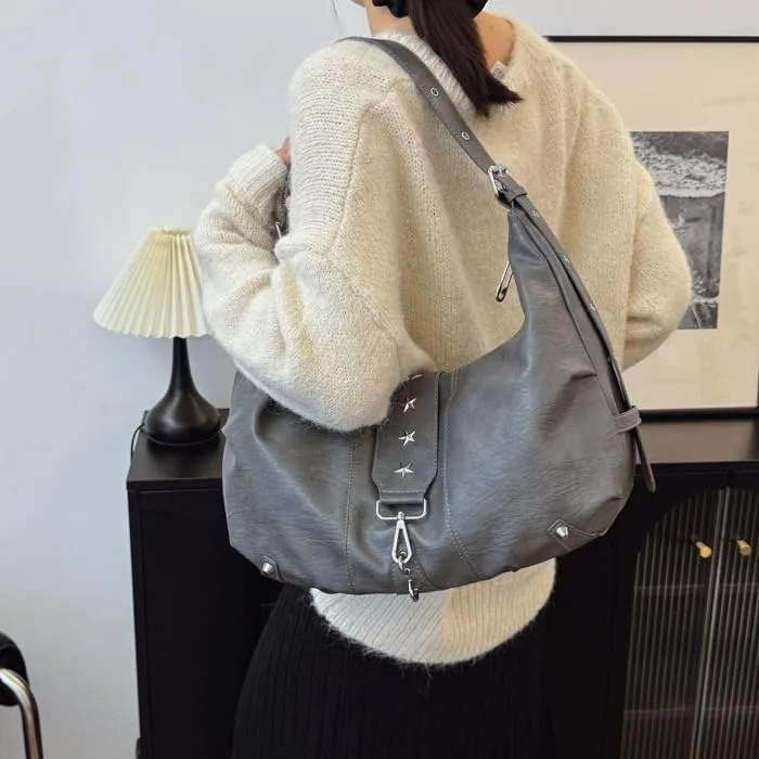 Crescent Shoulder Bag Vintage Half Moon Crossbody Bags for Women Y2k Purse Bag Underarm Hobo Satchel Purses Handbags (Grey)