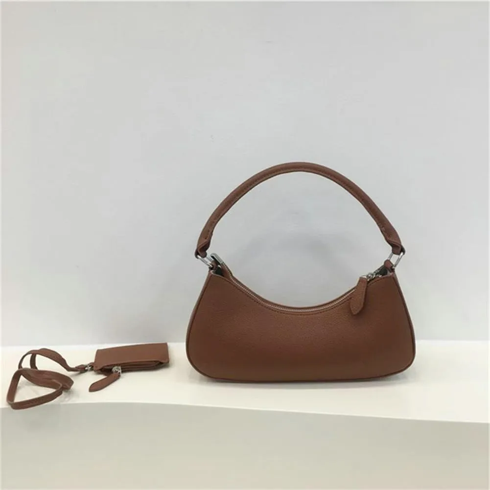 Crescent Shoulder Bags for Women Trendy Leather Underarm Purses Satchel Top Handle Handbags with Small Wallet 2025