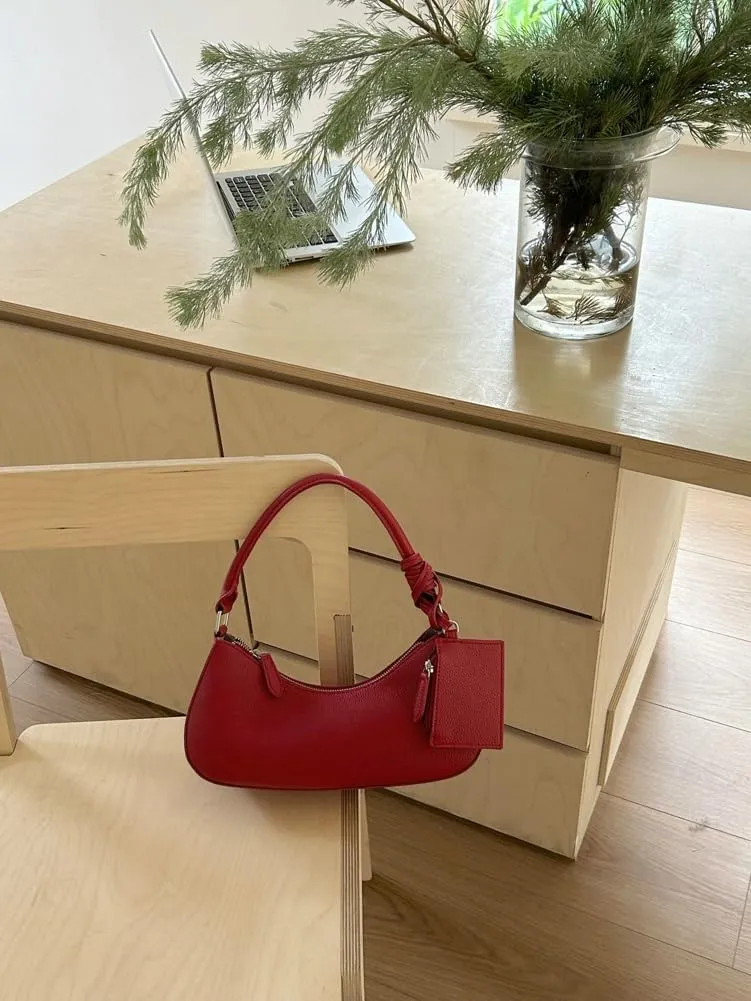 Crescent Shoulder Bags for Women Trendy Leather Underarm Purses Satchel Top Handle Handbags with Small Wallet 2025