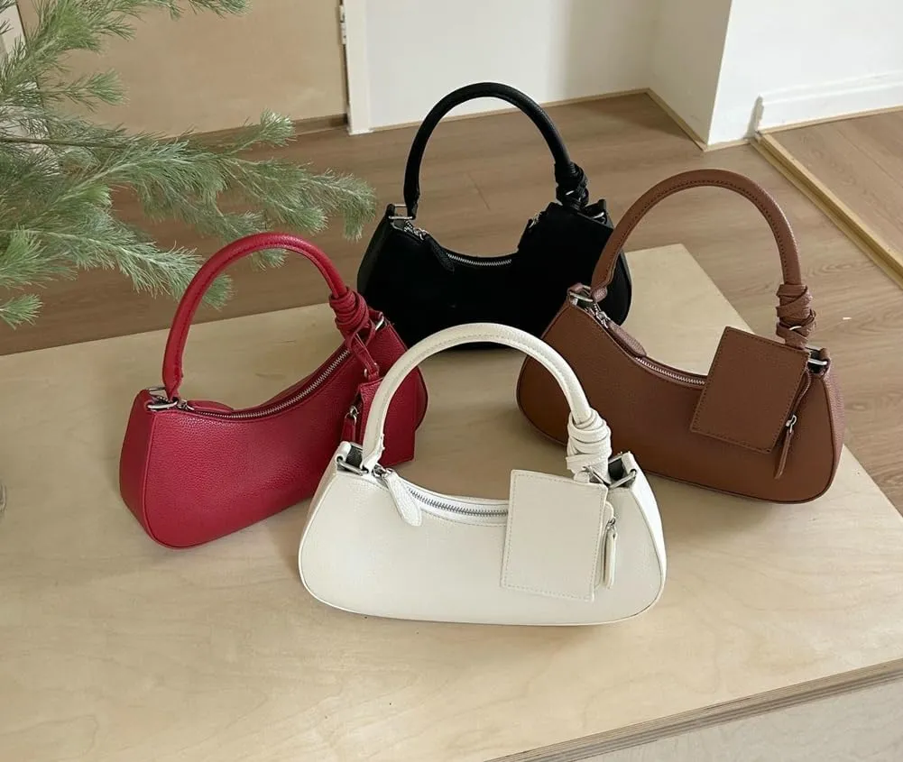 Crescent Shoulder Bags for Women Trendy Leather Underarm Purses Satchel Top Handle Handbags with Small Wallet 2025