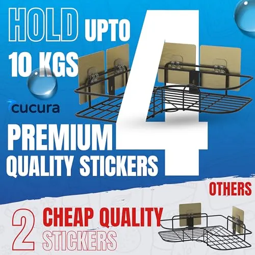 CUCURA Metal (Pack Of 2 Multi-Purpose Corner Shelf For Bathroom And Kitchen-Self-Adhesive Bathroom Shelf, Space-Saving Corner Shelf For Kitchen, Washroom Organiser, Durable Bathroom Accessories