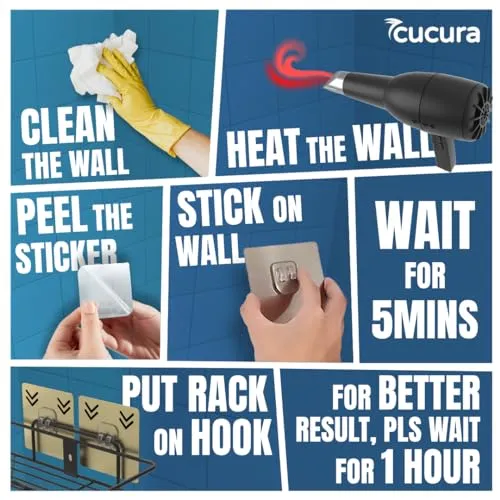CUCURA Metal (Pack Of 2 Multi-Purpose Corner Shelf For Bathroom And Kitchen-Self-Adhesive Bathroom Shelf, Space-Saving Corner Shelf For Kitchen, Washroom Organiser, Durable Bathroom Accessories