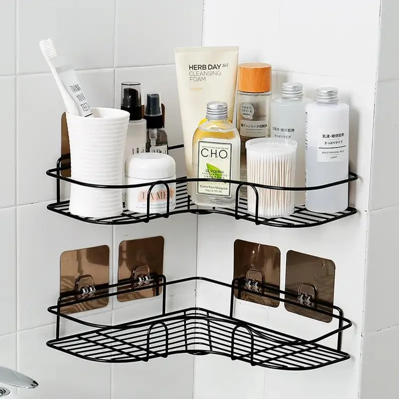 CUCURA Metal (Pack Of 2 Multi-Purpose Corner Shelf For Bathroom And Kitchen-Self-Adhesive Bathroom Shelf, Space-Saving Corner Shelf For Kitchen, Washroom Organiser, Durable Bathroom Accessories