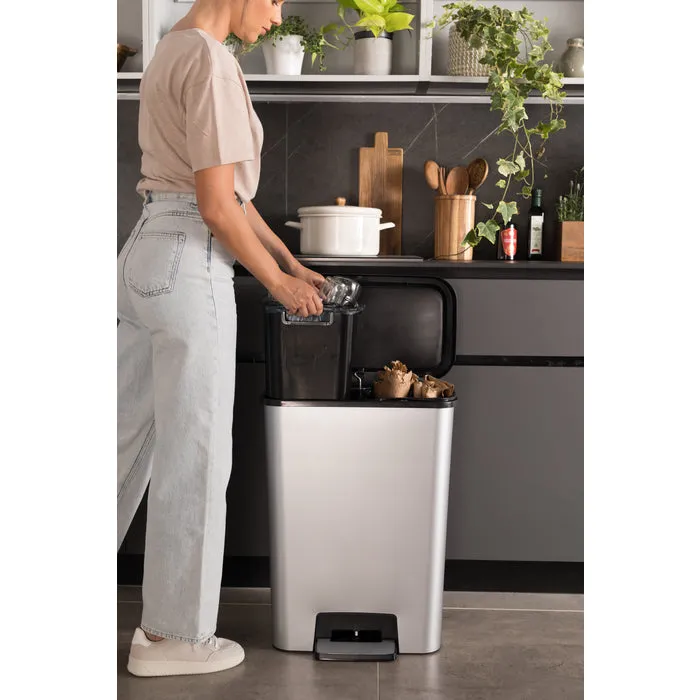 Curver Compatta 50L Duo 23 23L Recycling Bin - Steel Look