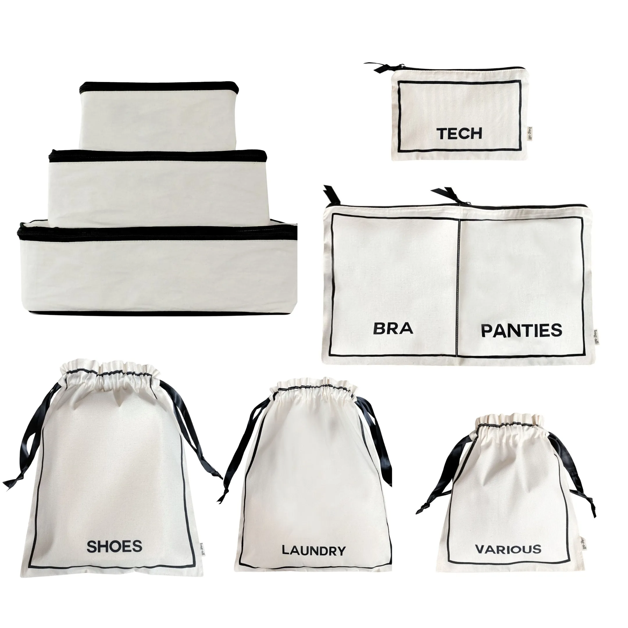CUSTOM BA Packing Organizers and Travel Set in High Quality Cotton, 8-pack