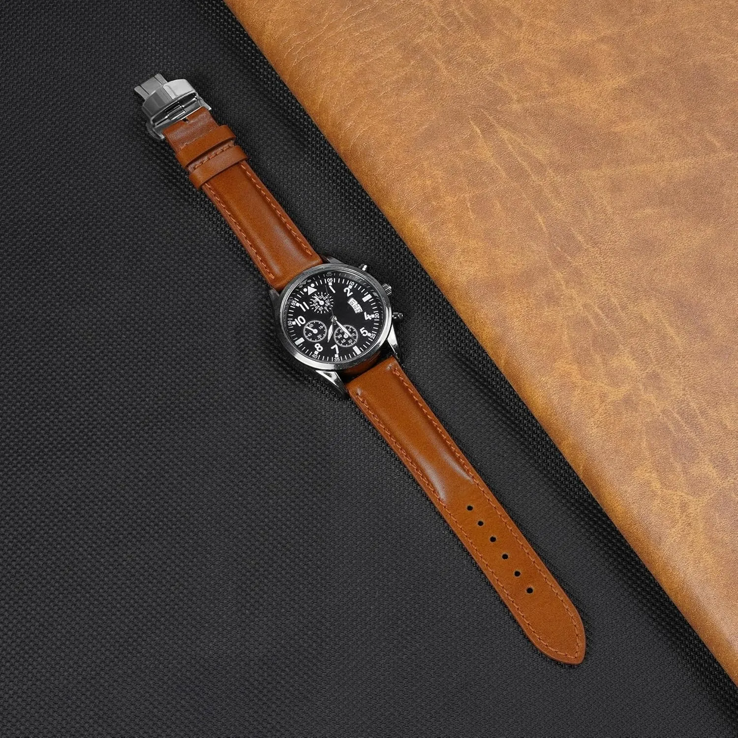 Deployment Clasp Vintage Leather Watch Band Quick Release Leather Strap For Men Women Handmade Extra Soft Watch Wrist Band Elegant Replacement Stainless Steel Strap Butterfly Buckle
