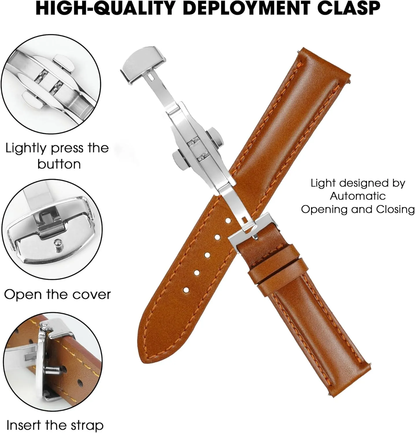 Deployment Clasp Vintage Leather Watch Band Quick Release Leather Strap For Men Women Handmade Extra Soft Watch Wrist Band Elegant Replacement Stainless Steel Strap Butterfly Buckle