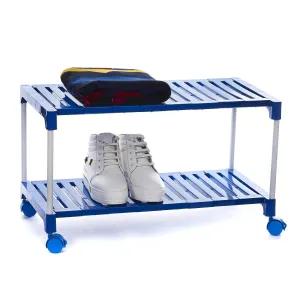 Dhani Creations Multipurpose Metal Frame & Plastic Shelves Shoe Rack With Wheels | Shoe Cabine | Utility Rack Organizer For Footwear Clothes/Books Storage Racks 2 Shelves Shoe Stand