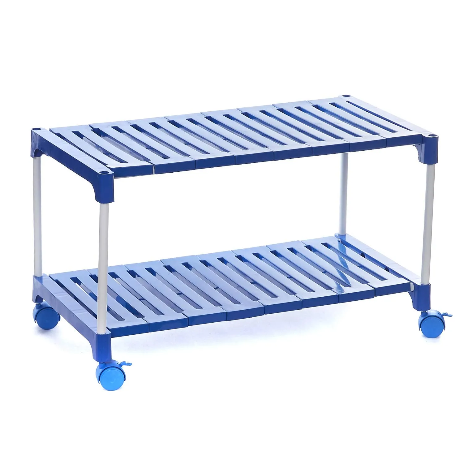 Dhani Creations Multipurpose Metal Frame & Plastic Shelves Shoe Rack With Wheels | Shoe Cabine | Utility Rack Organizer For Footwear Clothes/Books Storage Racks 2 Shelves Shoe Stand