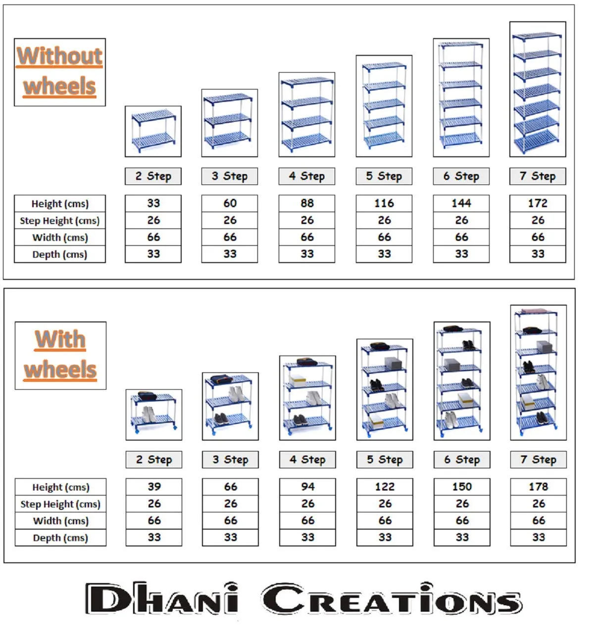 Dhani Creations Multipurpose Metal Frame & Plastic Shelves Shoe Rack With Wheels | Shoe Cabine | Utility Rack Organizer For Footwear Clothes/Books Storage Racks 2 Shelves Shoe Stand