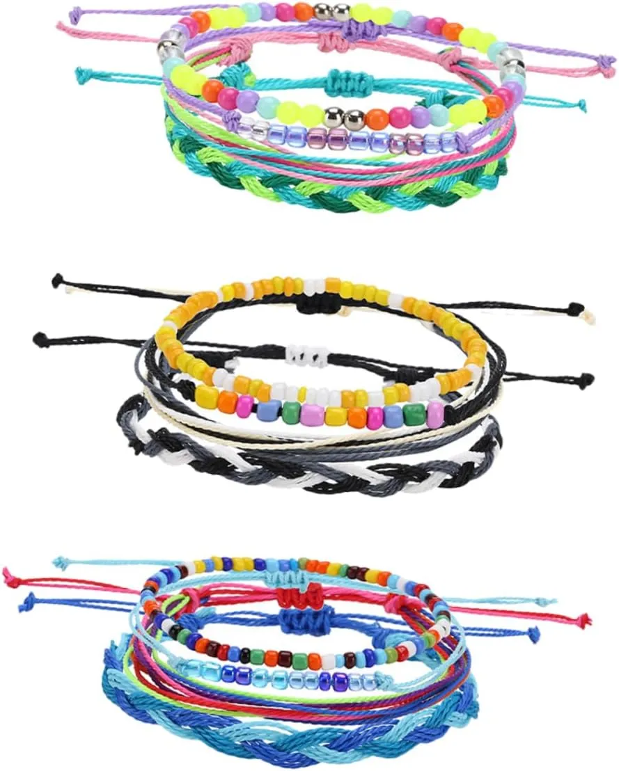 Didiseaon Handmade Wax Thread Bracelets Fashionable Women's Wrist Jewelry 3 Piece Set for Party