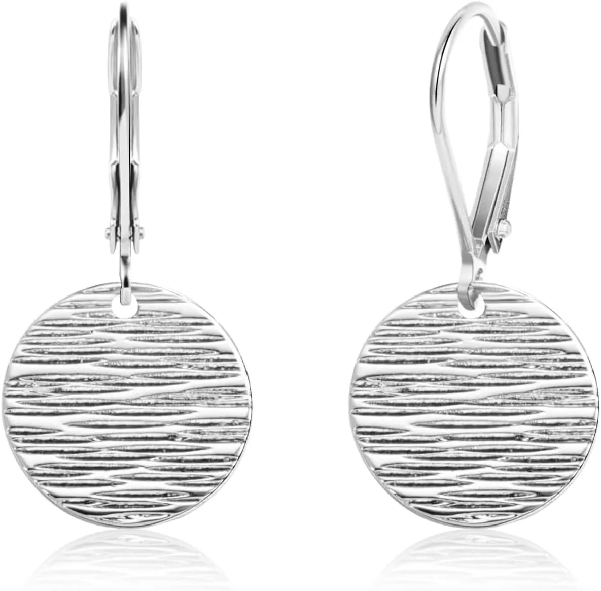 Disc Leverback Earrings Round Hammered Texture Disc Pendant Dangle Drop Earring Minimalist Jewelry for Women