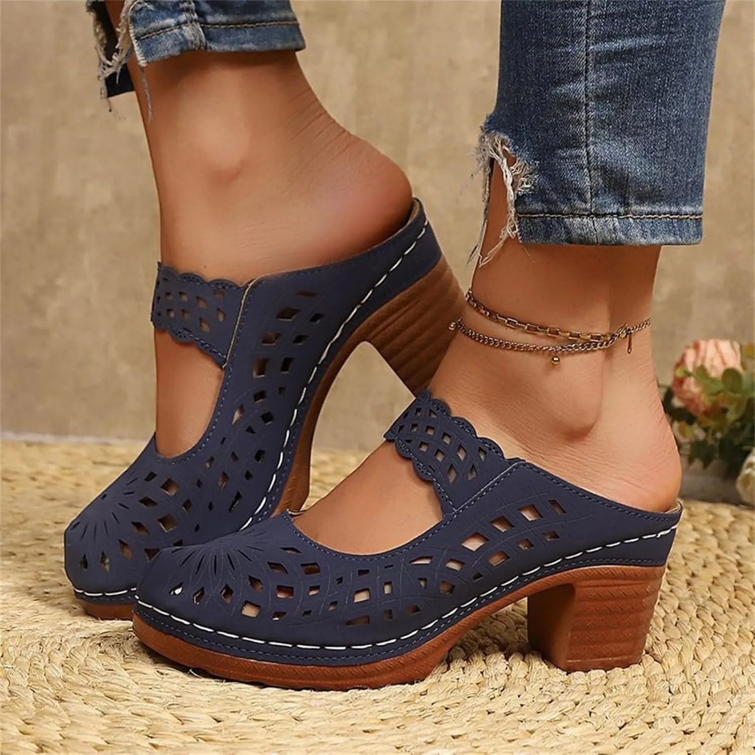 Dress Sandals for Women Dressy High Heel Flower Sandals with Arch Support Beach Cute Hollow Out Slip on Slippers 2025