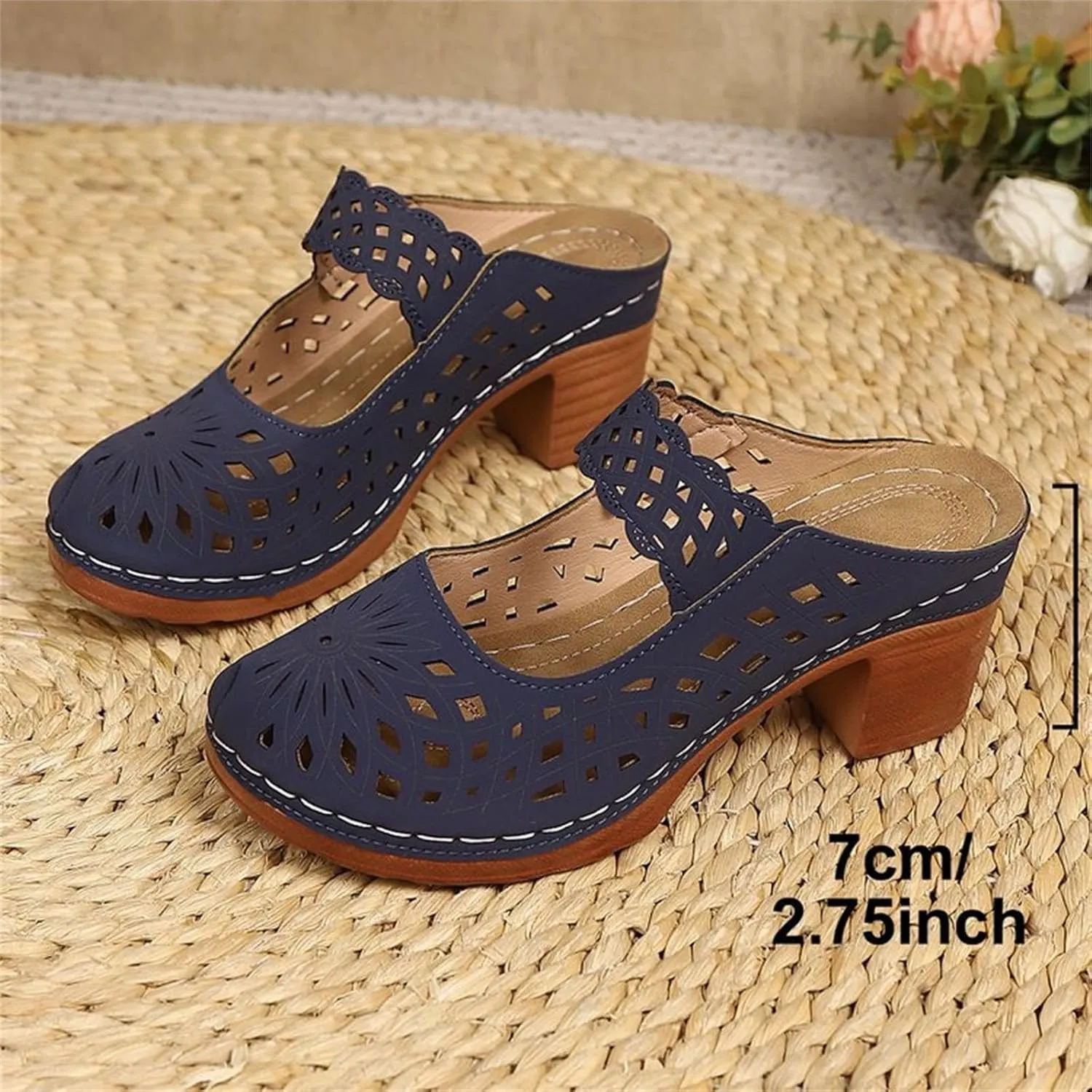 Dress Sandals for Women Dressy High Heel Flower Sandals with Arch Support Beach Cute Hollow Out Slip on Slippers 2025