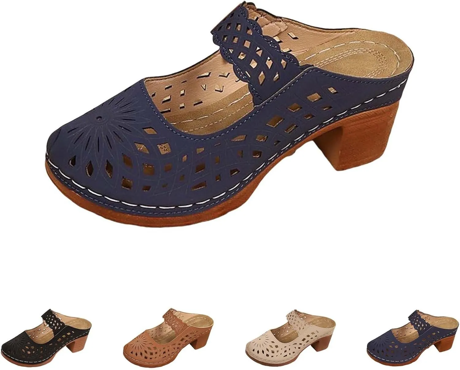 Dress Sandals for Women Dressy High Heel Flower Sandals with Arch Support Beach Cute Hollow Out Slip on Slippers 2025