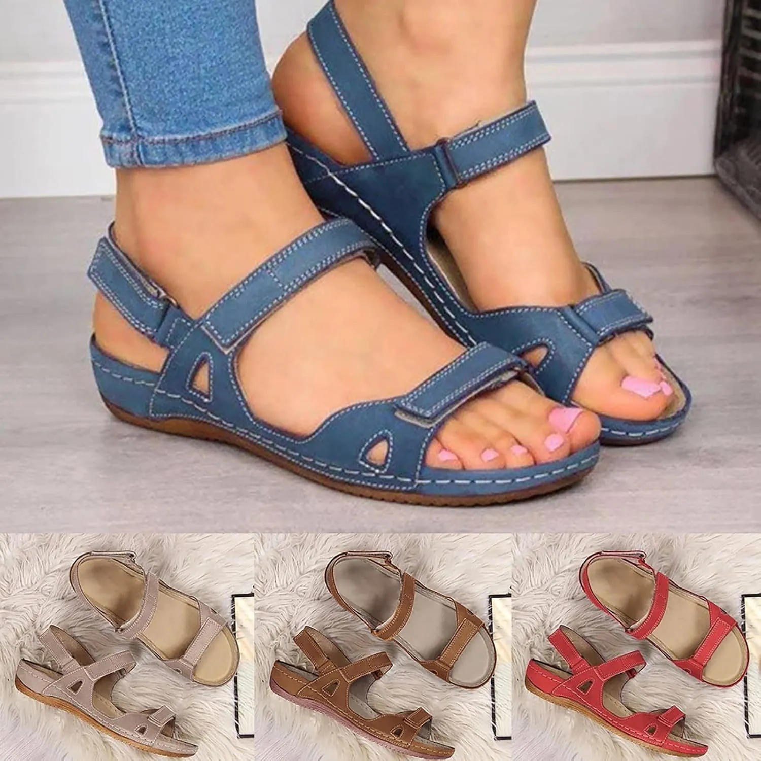 Eduavar Sandals Women Dressy Summer Flat, Womens Sandals Flat Comfort Sandals Breathable Open Toe Sandals Outdoor Sandals