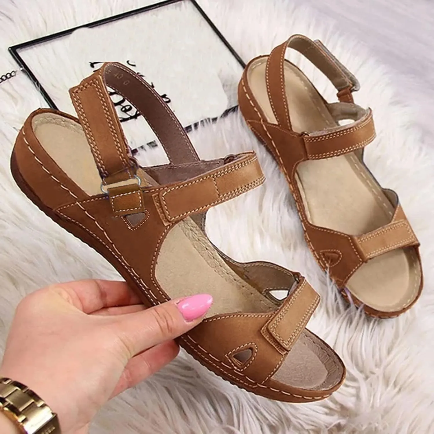 Eduavar Sandals Women Dressy Summer Flat, Womens Sandals Flat Comfort Sandals Breathable Open Toe Sandals Outdoor Sandals