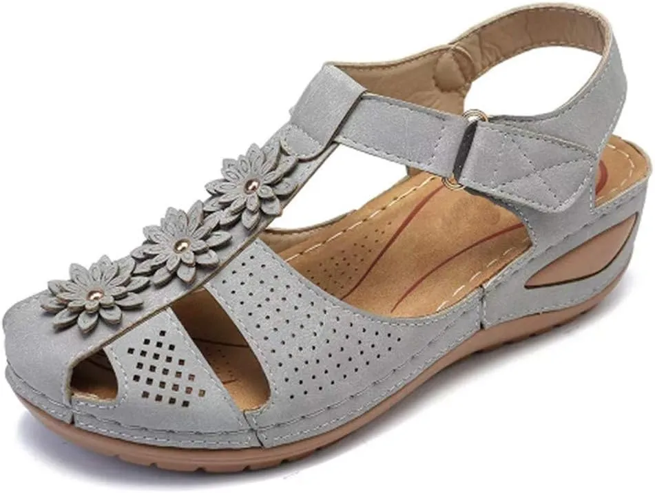 Eduavar Sandals Women Dressy Summer, Orthopedic Sandals for Women Comfortable Close Toe Sandals Cutout Wedge Sandals