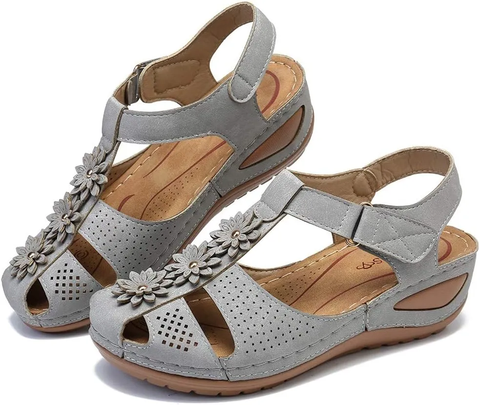 Eduavar Sandals Women Dressy Summer, Orthopedic Sandals for Women Comfortable Close Toe Sandals Cutout Wedge Sandals