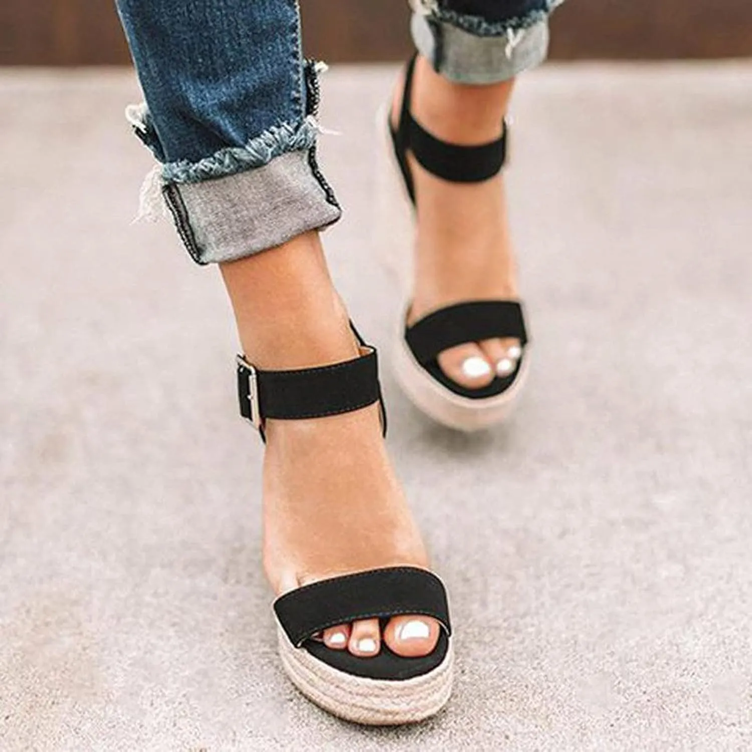 Eduavar Womens Wedge Sandals, Orthopedic Sandals for Women Peep Toe High Wedg Platform Sandals with Ankle Strap