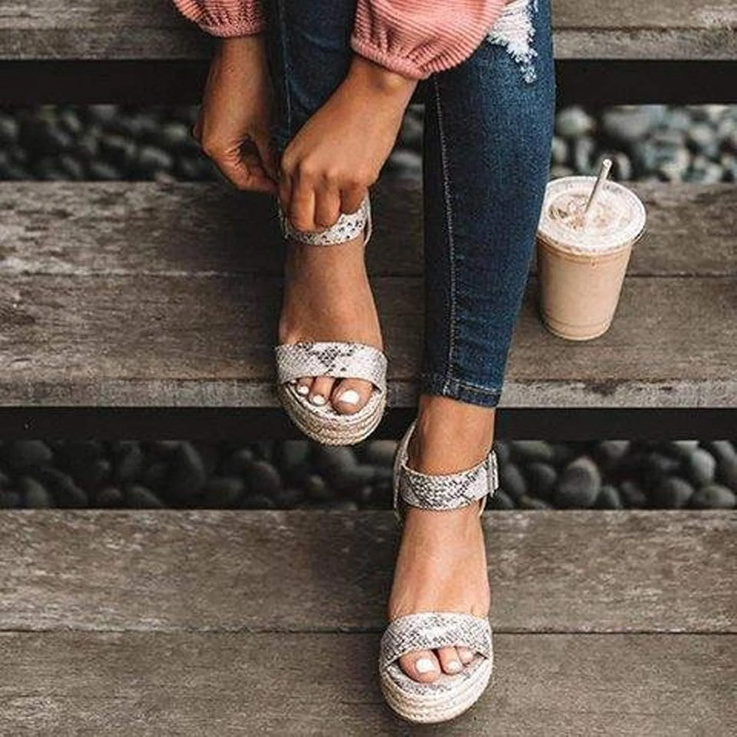 Eduavar Womens Wedge Sandals, Orthopedic Sandals for Women Peep Toe High Wedg Platform Sandals with Ankle Strap