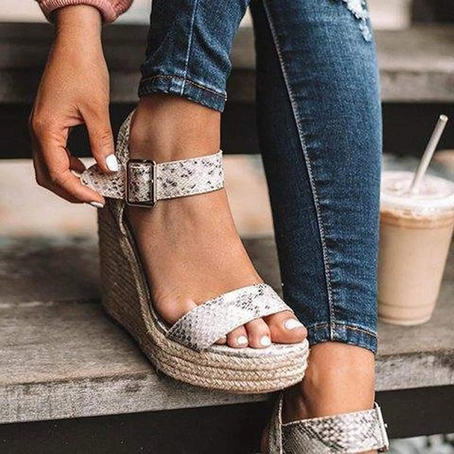 Eduavar Womens Wedge Sandals, Orthopedic Sandals for Women Peep Toe High Wedg Platform Sandals with Ankle Strap