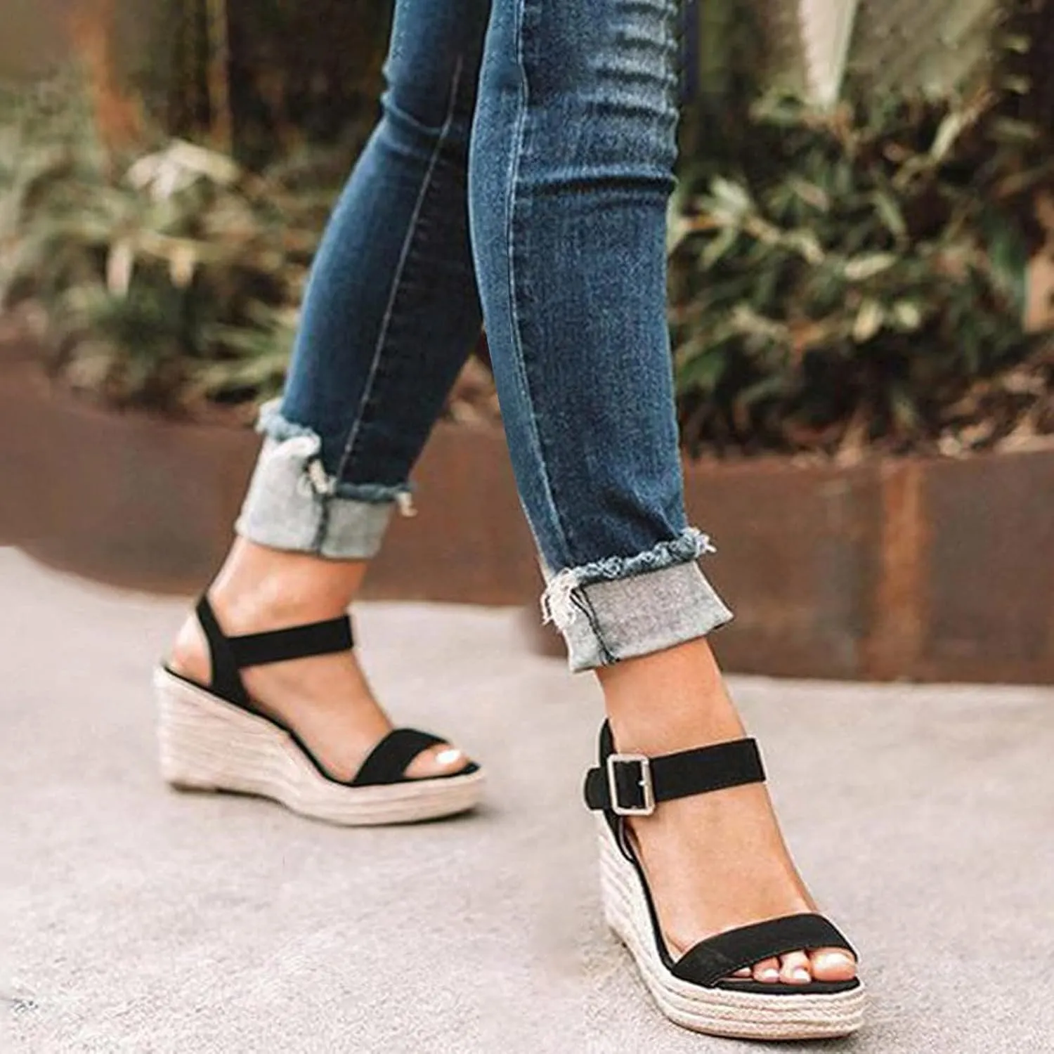 Eduavar Womens Wedge Sandals, Orthopedic Sandals for Women Peep Toe High Wedg Platform Sandals with Ankle Strap