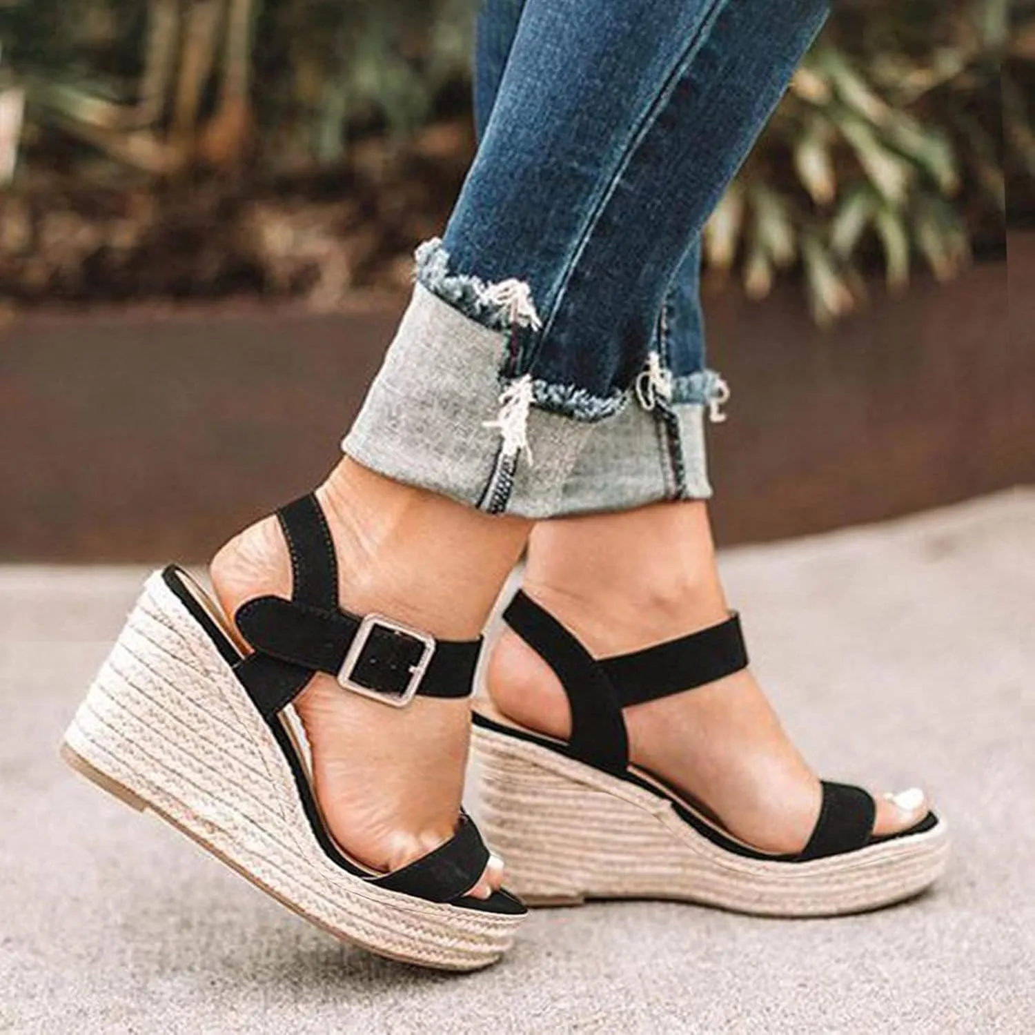 Eduavar Womens Wedge Sandals, Orthopedic Sandals for Women Peep Toe High Wedg Platform Sandals with Ankle Strap