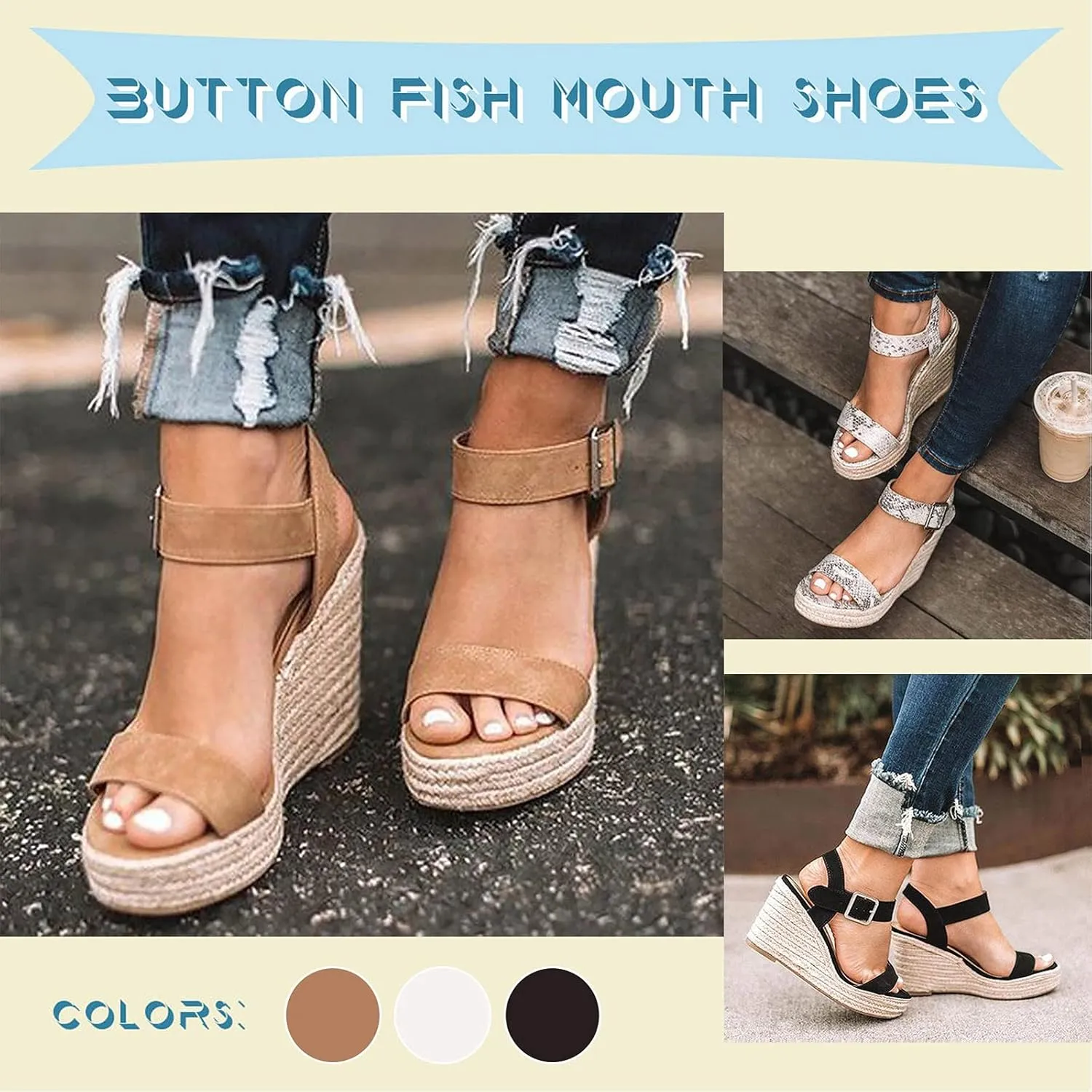 Eduavar Womens Wedge Sandals, Orthopedic Sandals for Women Peep Toe High Wedg Platform Sandals with Ankle Strap