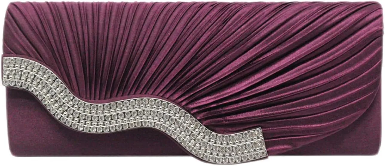 Evening Bag for Women Pleated Flap with Rhinestones Clutch Purse Handbag with Detachable Chain