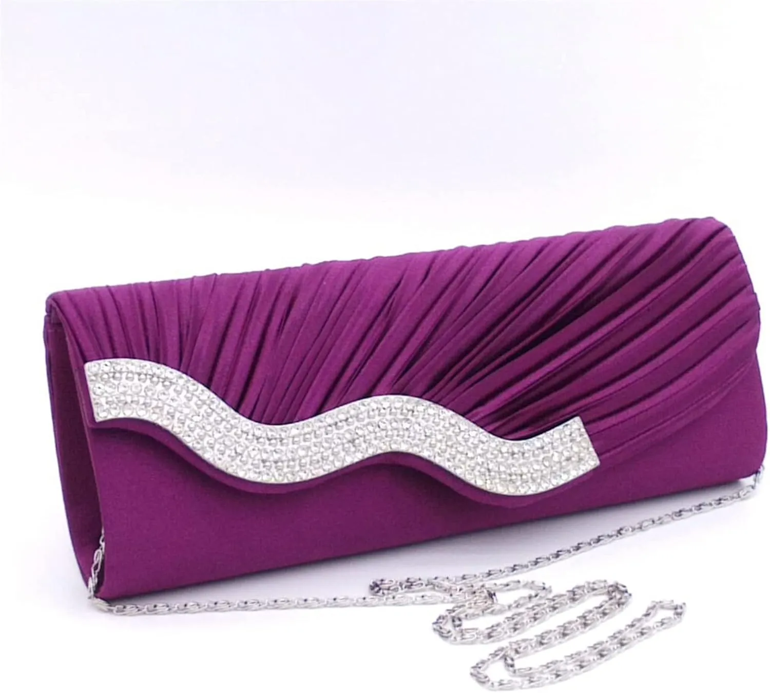 Evening Bag for Women Pleated Flap with Rhinestones Clutch Purse Handbag with Detachable Chain