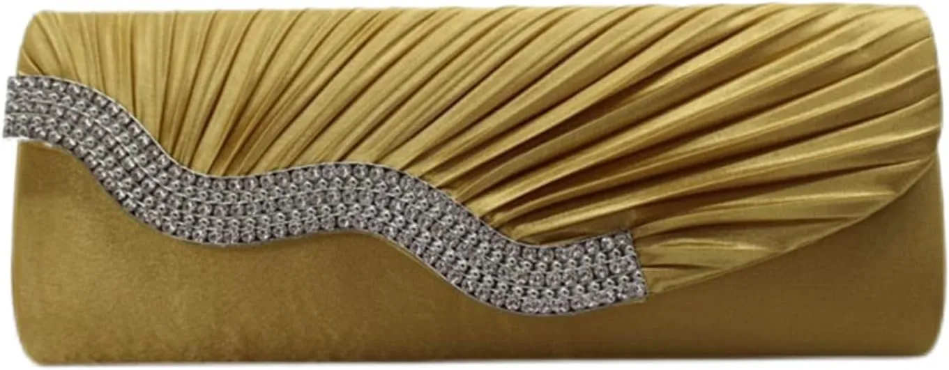 Evening Bag for Women Pleated Flap with Rhinestones Clutch Purse Handbag with Detachable Chain