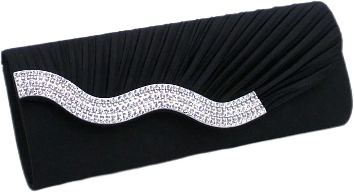Evening Bag for Women Pleated Flap with Rhinestones Clutch Purse Handbag with Detachable Chain