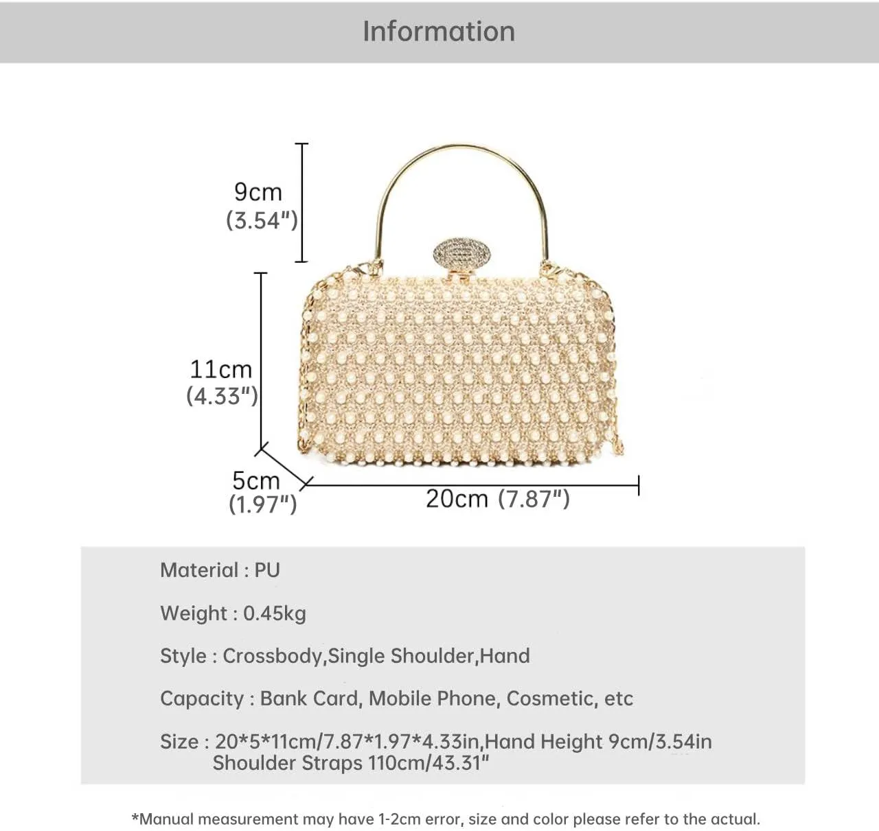Evening Clutch Purse, Gold Sequin Beaded Design, Metal Handle,Embroidered Small Crossbody Bag