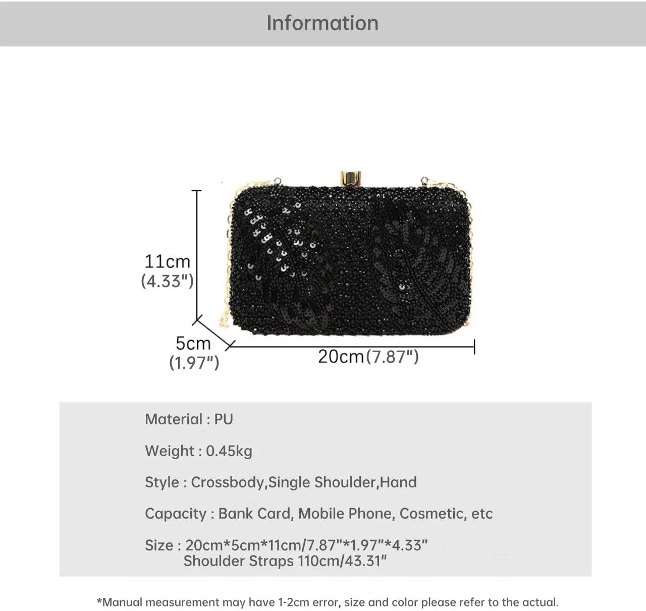Evening Clutch Purse, Gold Sequin Beaded Design, Metal Handle,Embroidered Small Crossbody Bag