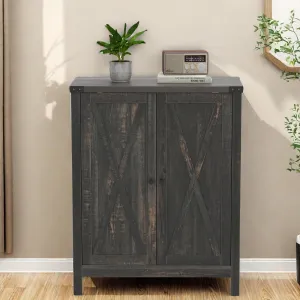 everyday Dextrus Farmhouse Shoe Cabinet with Barn Doors, 5-Tier Shoe Storage Rack Organizer for Entryway/Hallway/Closet, Dark Rustic Oak, 1PCS