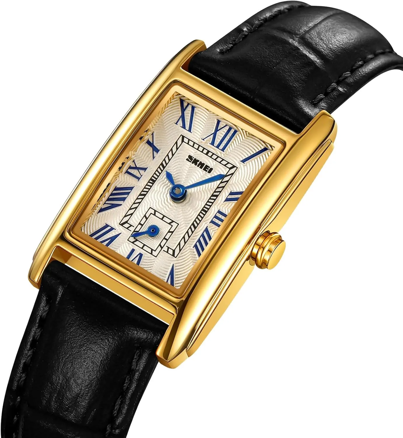 FANMIS Vintage Women's Rectangle Wrist Watch Classic Ladies Analog Quartz Watch Ultra-Thin Ladies Bangle Bracelet Watch Female Business Dress Watch with Leather Strap