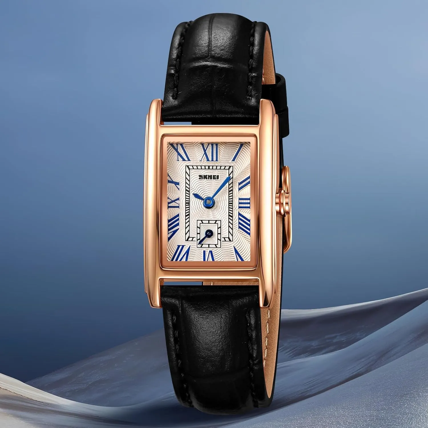 FANMIS Vintage Women's Rectangle Wristwatch Classic Ladies Analog Quartz Watch Ultra-Thin Ladies Bangle Bracelet Watch Female Business Dress Watches with Leather Strap