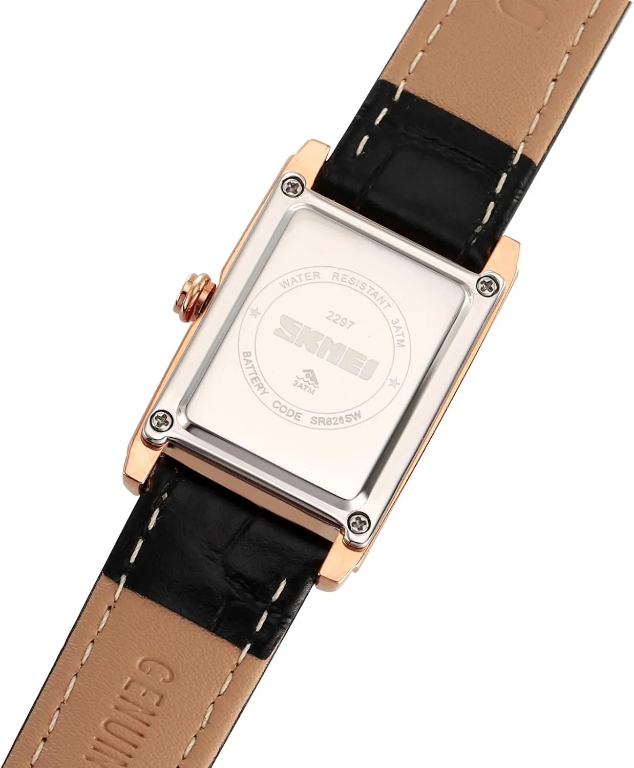 FANMIS Vintage Women's Rectangle Wristwatch Classic Ladies Analog Quartz Watch Ultra-Thin Ladies Bangle Bracelet Watch Female Business Dress Watches with Leather Strap