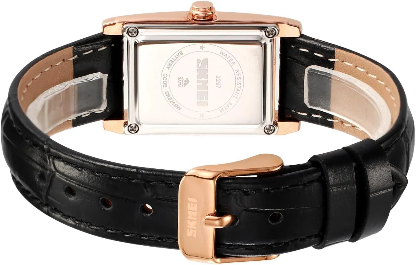 FANMIS Vintage Women's Rectangle Wristwatch Classic Ladies Analog Quartz Watch Ultra-Thin Ladies Bangle Bracelet Watch Female Business Dress Watches with Leather Strap
