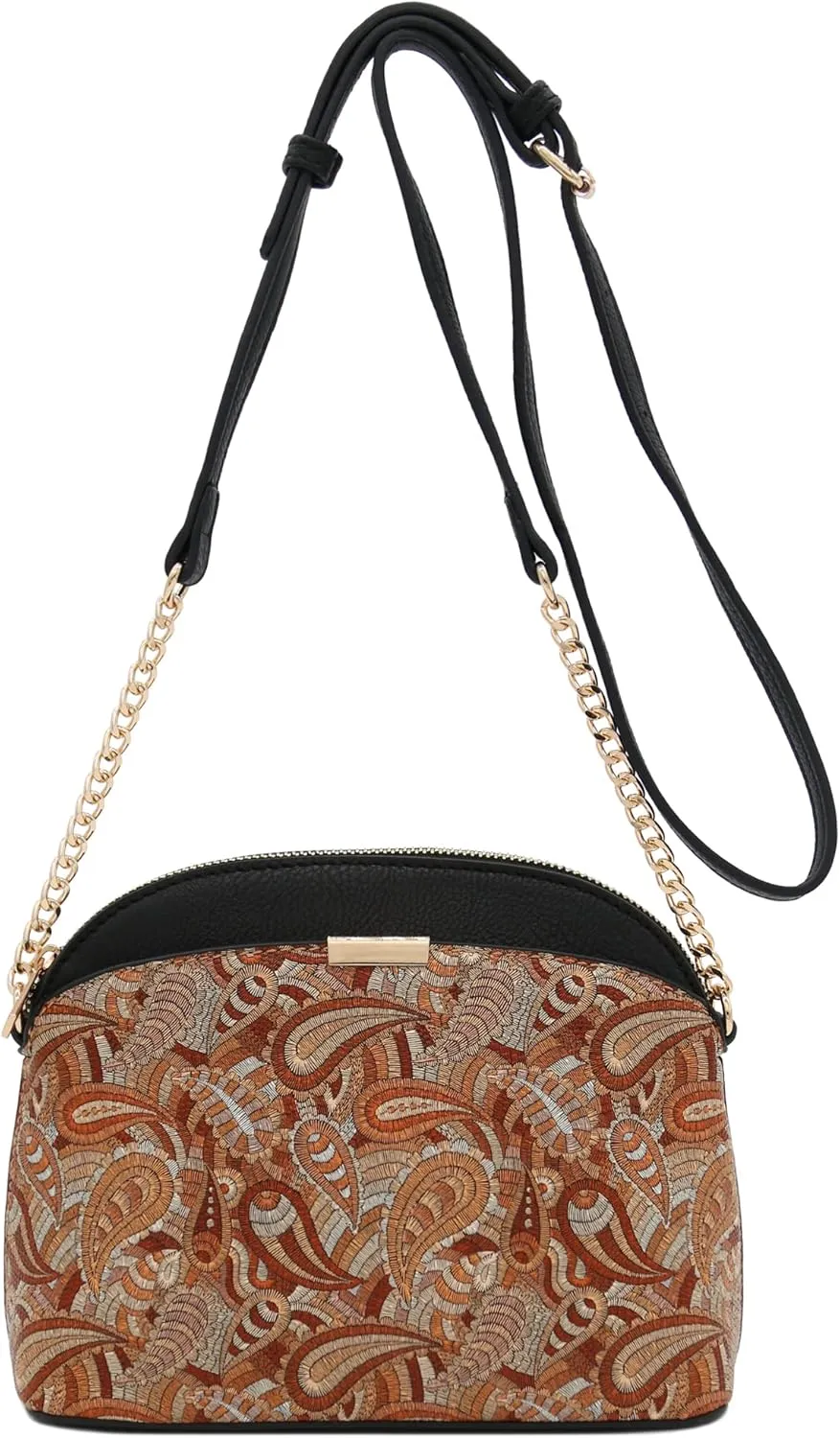 FashionPuzzle Leopard Paisley Print Small Dome Crossbody with Chain Strap