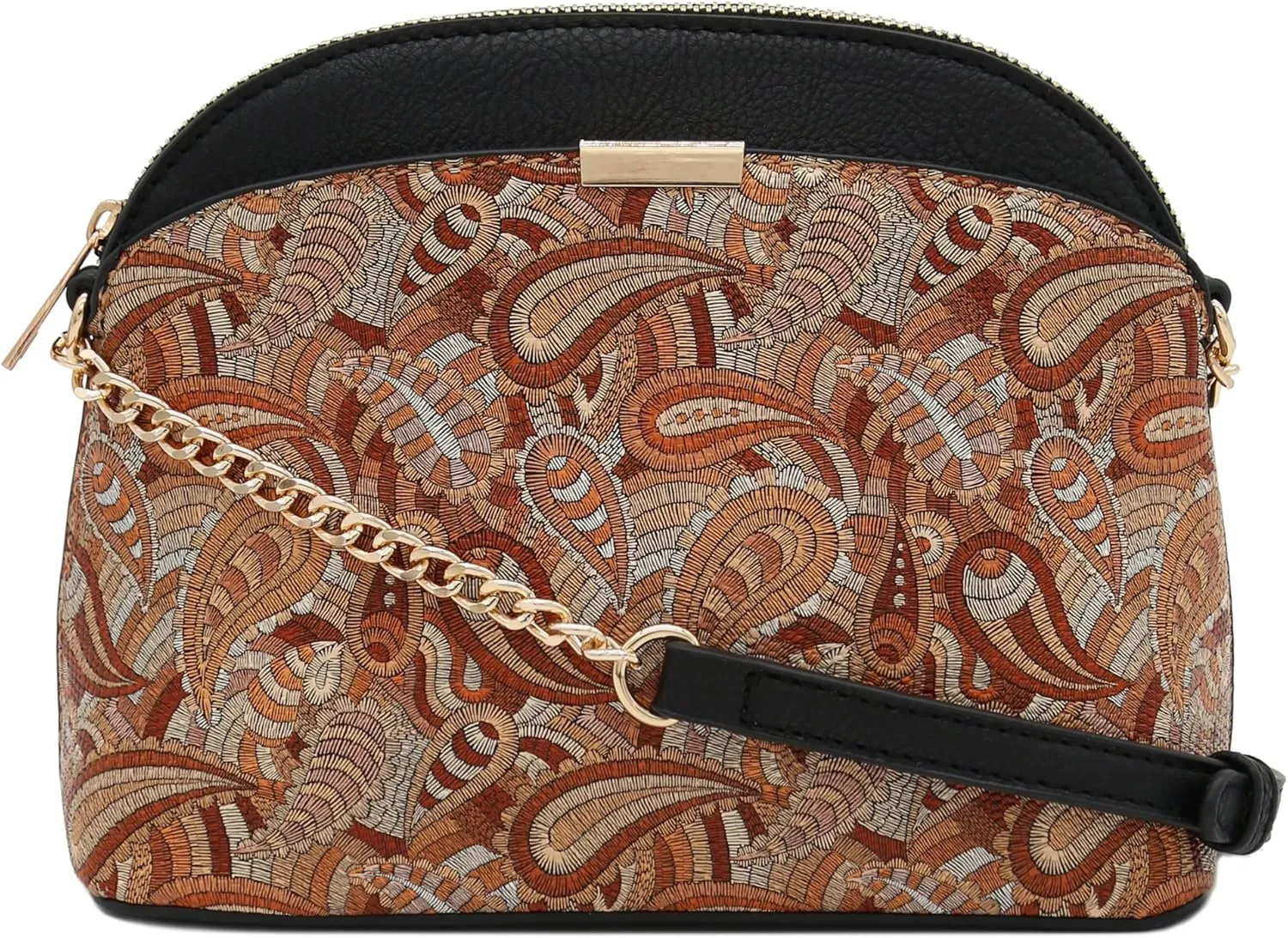 FashionPuzzle Leopard Paisley Print Small Dome Crossbody with Chain Strap