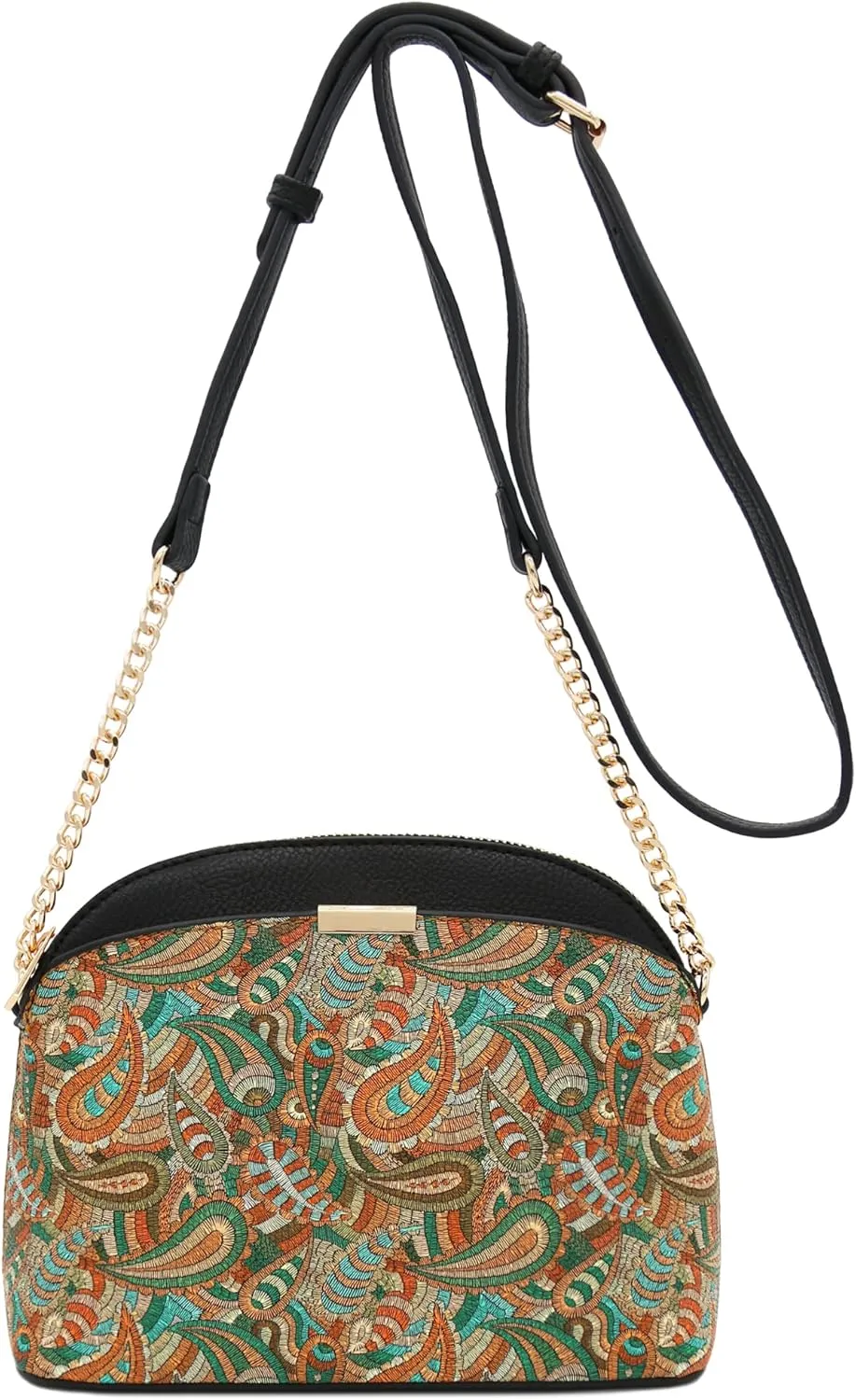 FashionPuzzle Leopard Paisley Print Small Dome Crossbody with Chain Strap