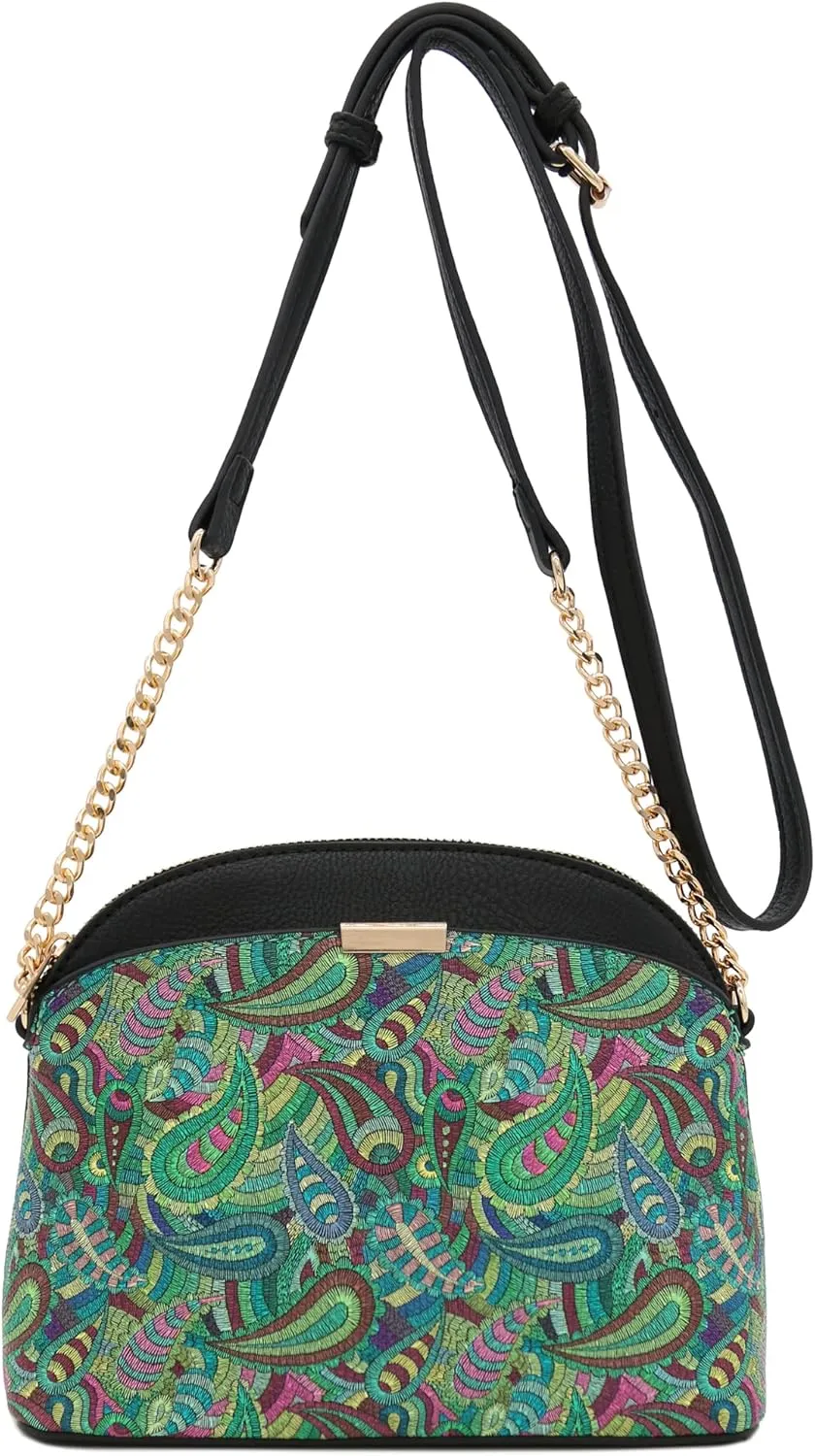 FashionPuzzle Leopard Paisley Print Small Dome Crossbody with Chain Strap